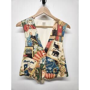 Rare Vintage Women's Library/Cartoons/Toys/Books Colorful Cotton Vest, Size M/L
